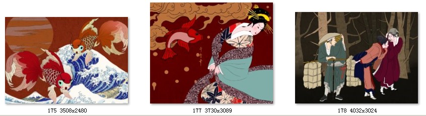 日式浮世绘画侍女武士居酒屋和风料理店装饰画画芯高清素材图库 第17张