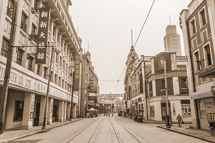 复古怀旧工业风发黄照片民国老上海滩建筑街景高清装饰画画芯素材 第2张