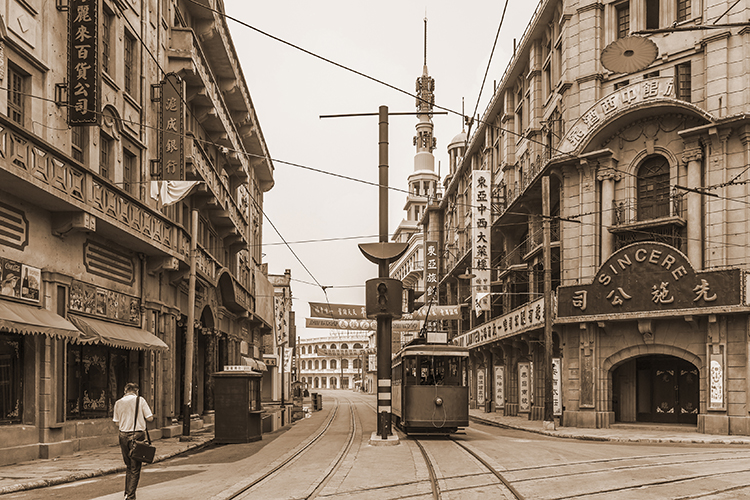 复古怀旧工业风发黄照片民国老上海滩建筑街景高清装饰画画芯素材 第8张