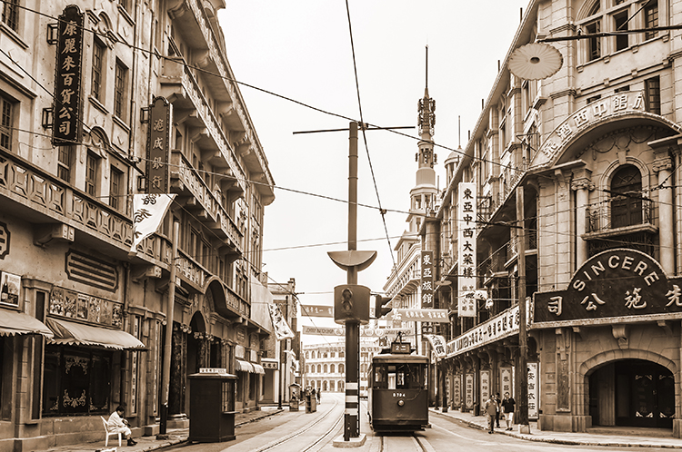 复古怀旧工业风发黄照片民国老上海滩建筑街景高清装饰画画芯素材 第15张