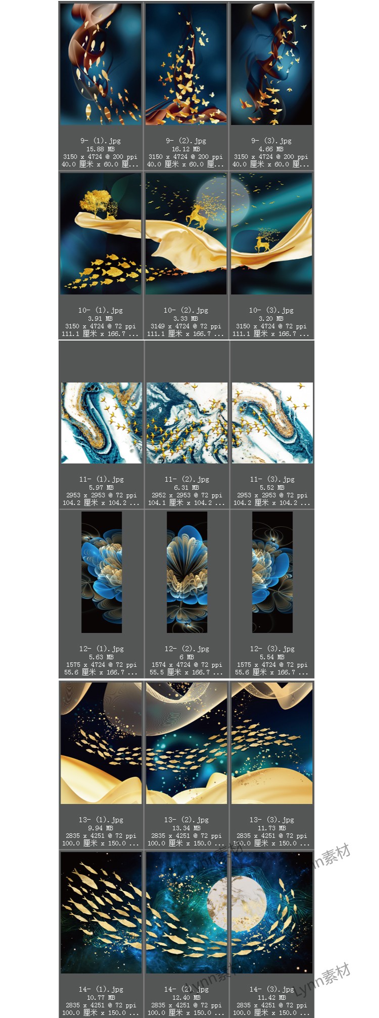 轻奢晶瓷画素材高清图库金色麋鹿抽象金箔三联画芯客厅装饰画图片 第12张